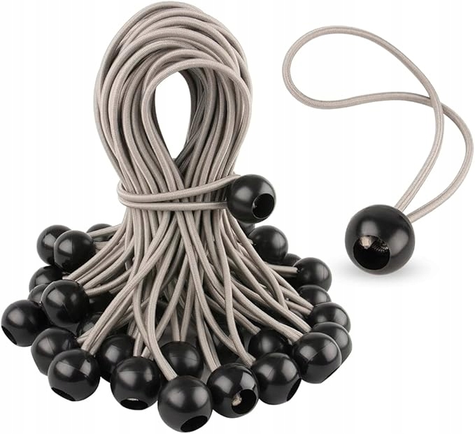 50 X Gumové Lano S Kuličkou Pro Napínání Plachty Kempovacího Stanu 23 CM