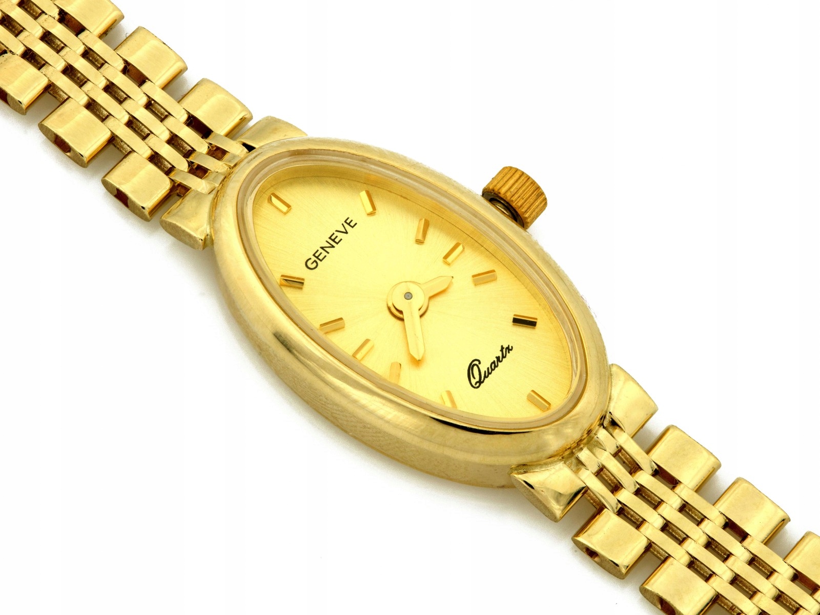 Dámské zlaté hodinky 585, klasický úzký ovál na stylovém náramku r19