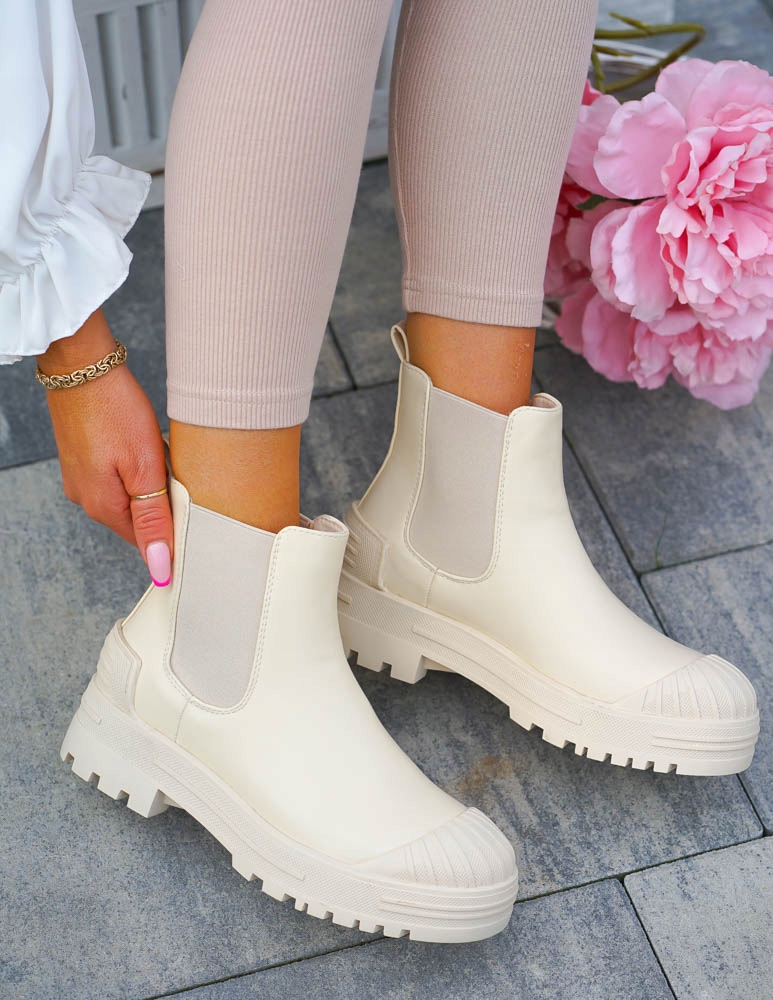 Krótkie Beżowe Botki Z Gumami Na Platformie Sonic0 Rozmiar 40