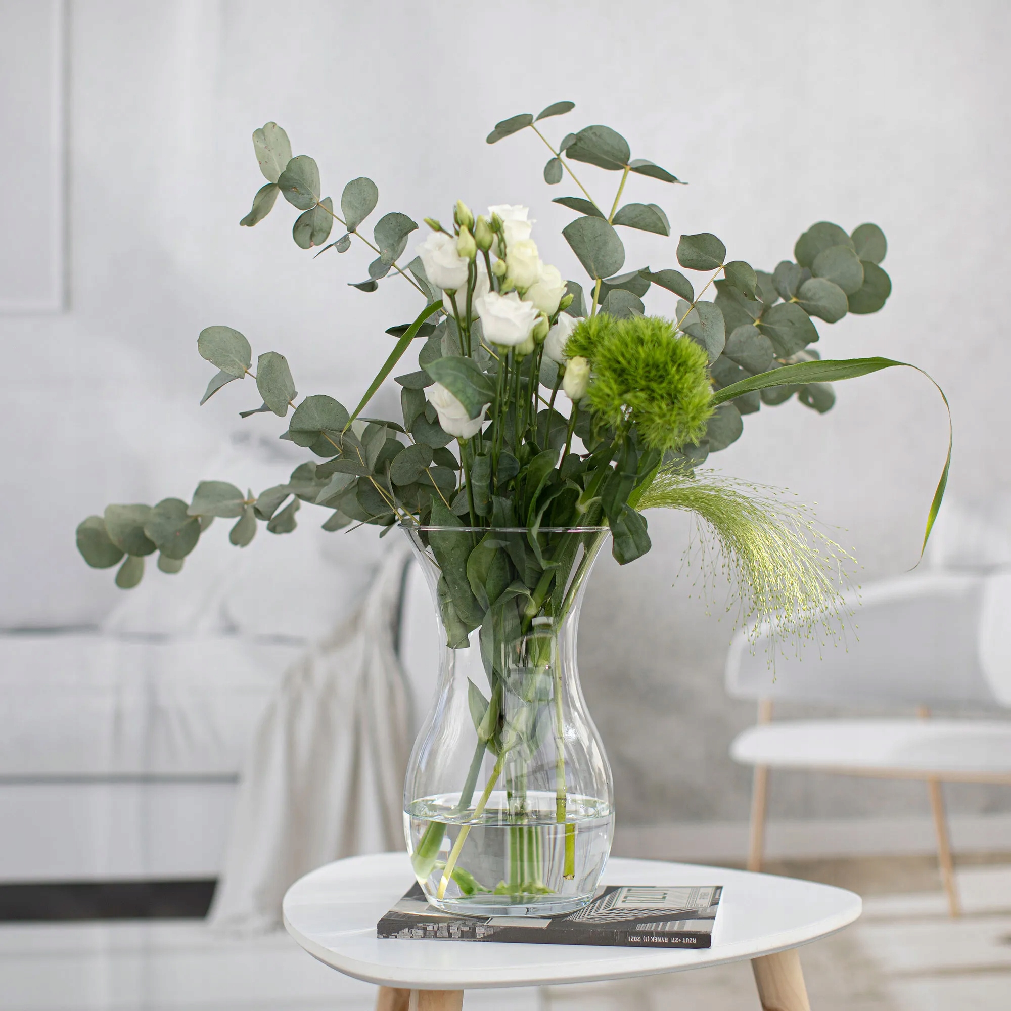 WAZON Szklany Na Stół DEKORACJA DO DOMU BIURA H 25 cm Przezroczysty Flakon Średnica 14 cm