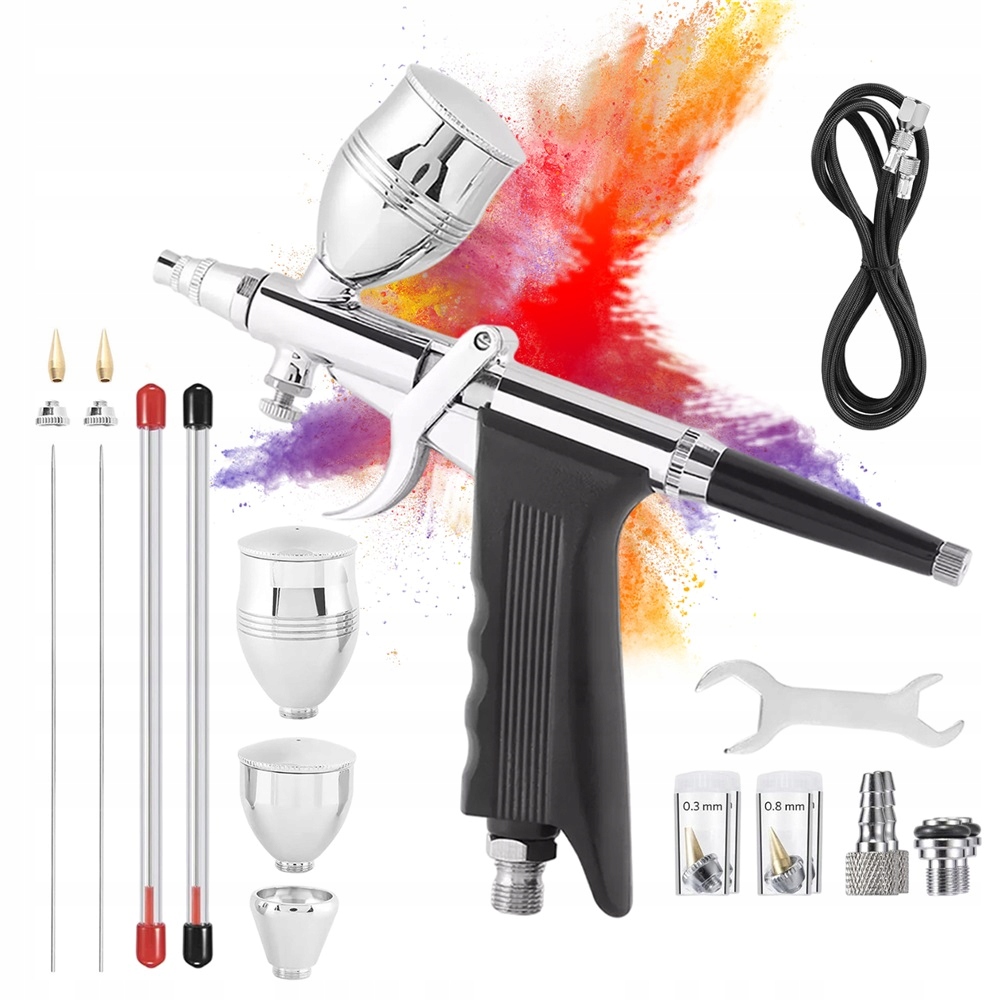 Aerograf S Tryskami 0.3 MM 0.5 MM 0.8 MM Pro Líčení A Zdobení 3 Kelímky Černý