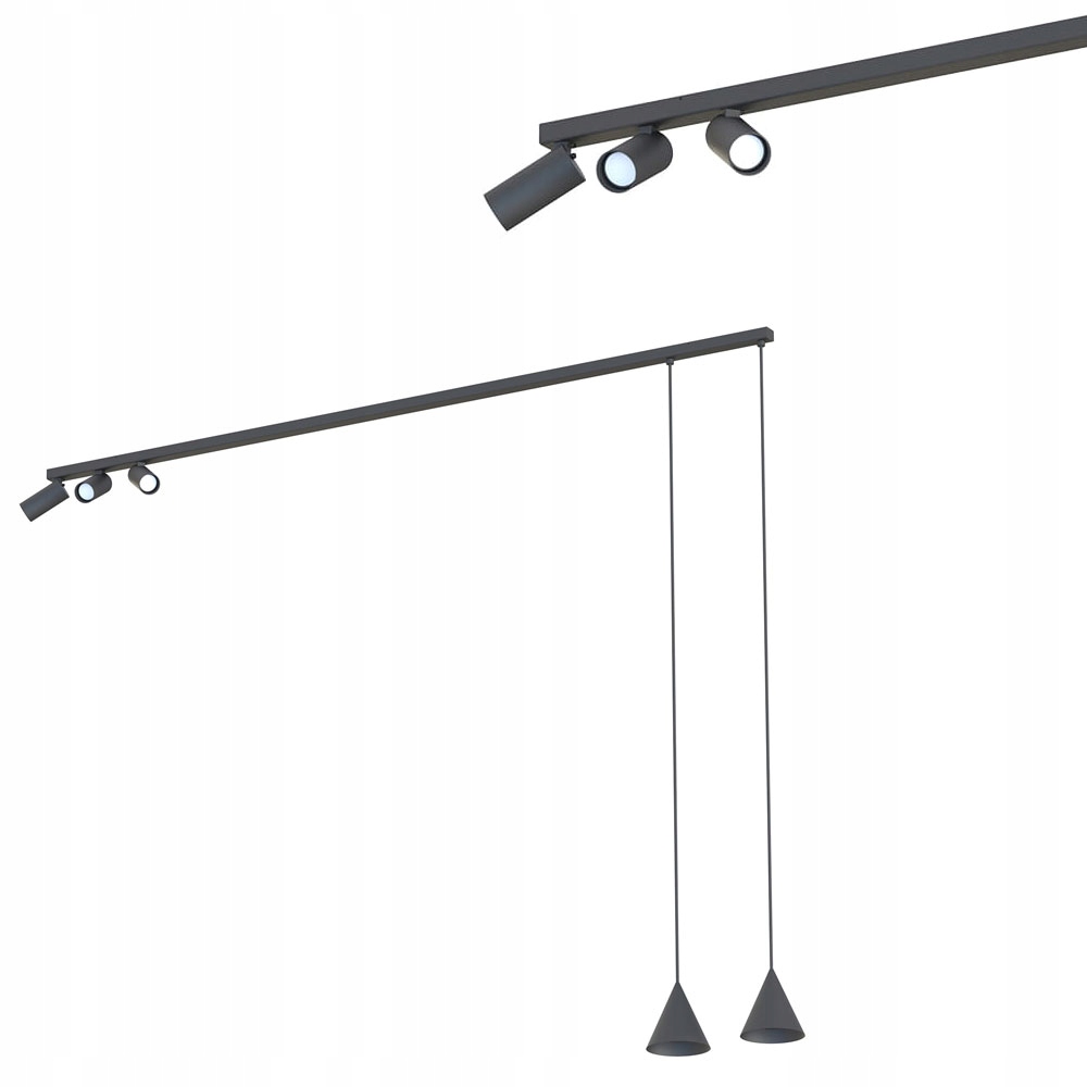 Nowodvorski Lampa sufitowa czarna z dwoma zwisami i 3 spotami Fourty 11448