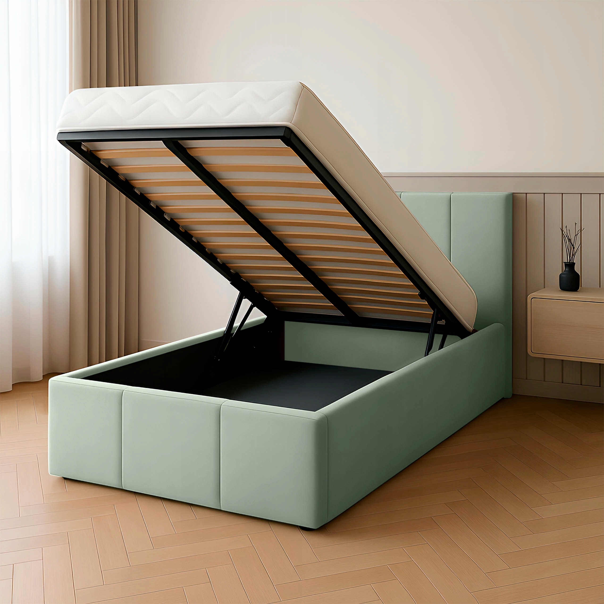 Jednolůžko 90x200 cm Čalouněné Lůžko S Mátovou Nádobou