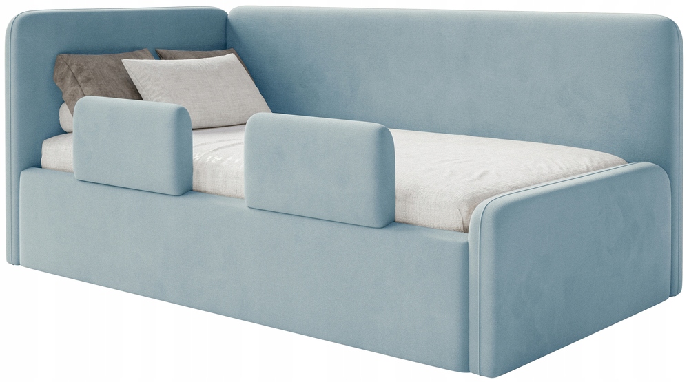 Postel pro mláděž 90x200 cm Fanklo s zábranami modrá sametová levá