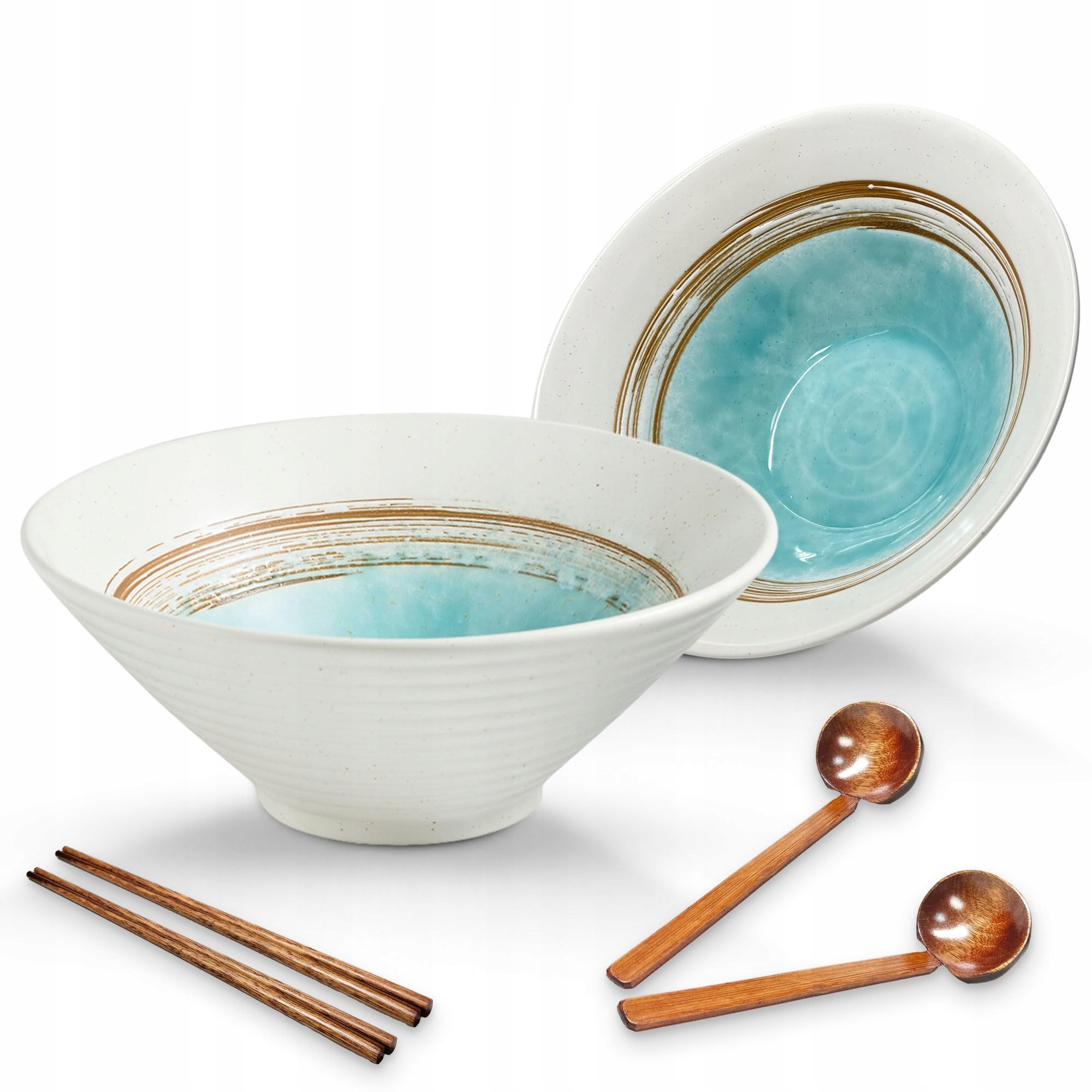 Misky na servírování ramen Sada 2 kusů porcelánové 1000 ml bílé Více