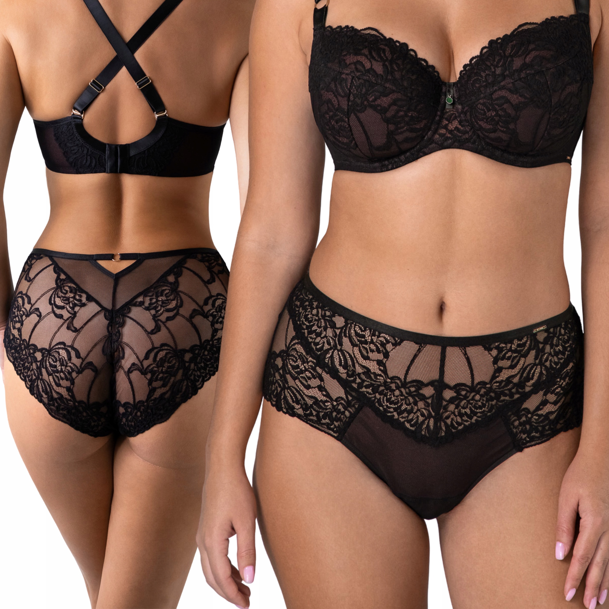 Kalhotky kalhotky maxi vysoký stav krajkové smyslné Alles Truffle Noir 40