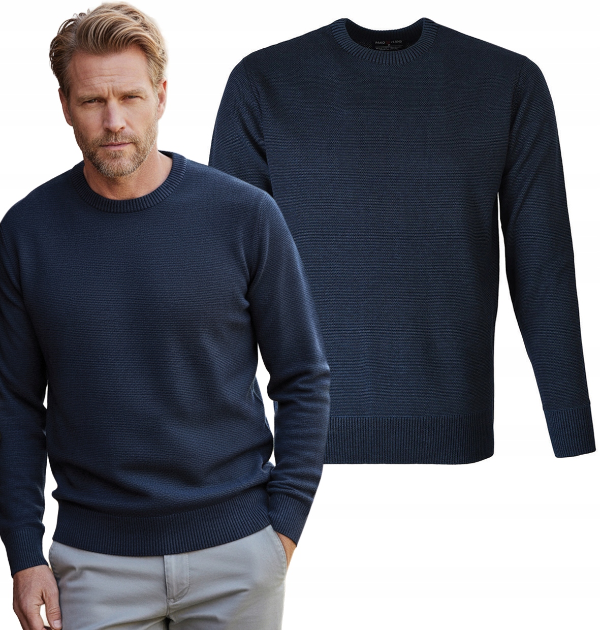 Elegantní pánský svetr Klasický Tmavě Modrý L Pako Jeans