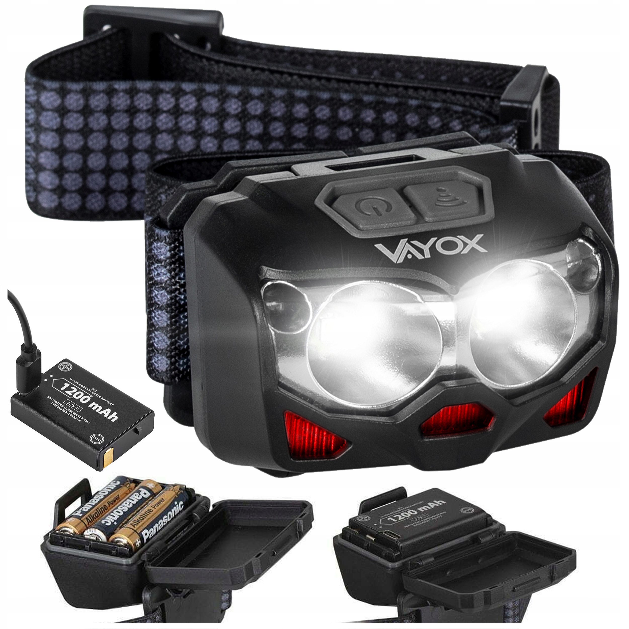 Latarka czołowa Led Pro Aku lub Baterie Mocna Usb czołówka czujnik ruchu