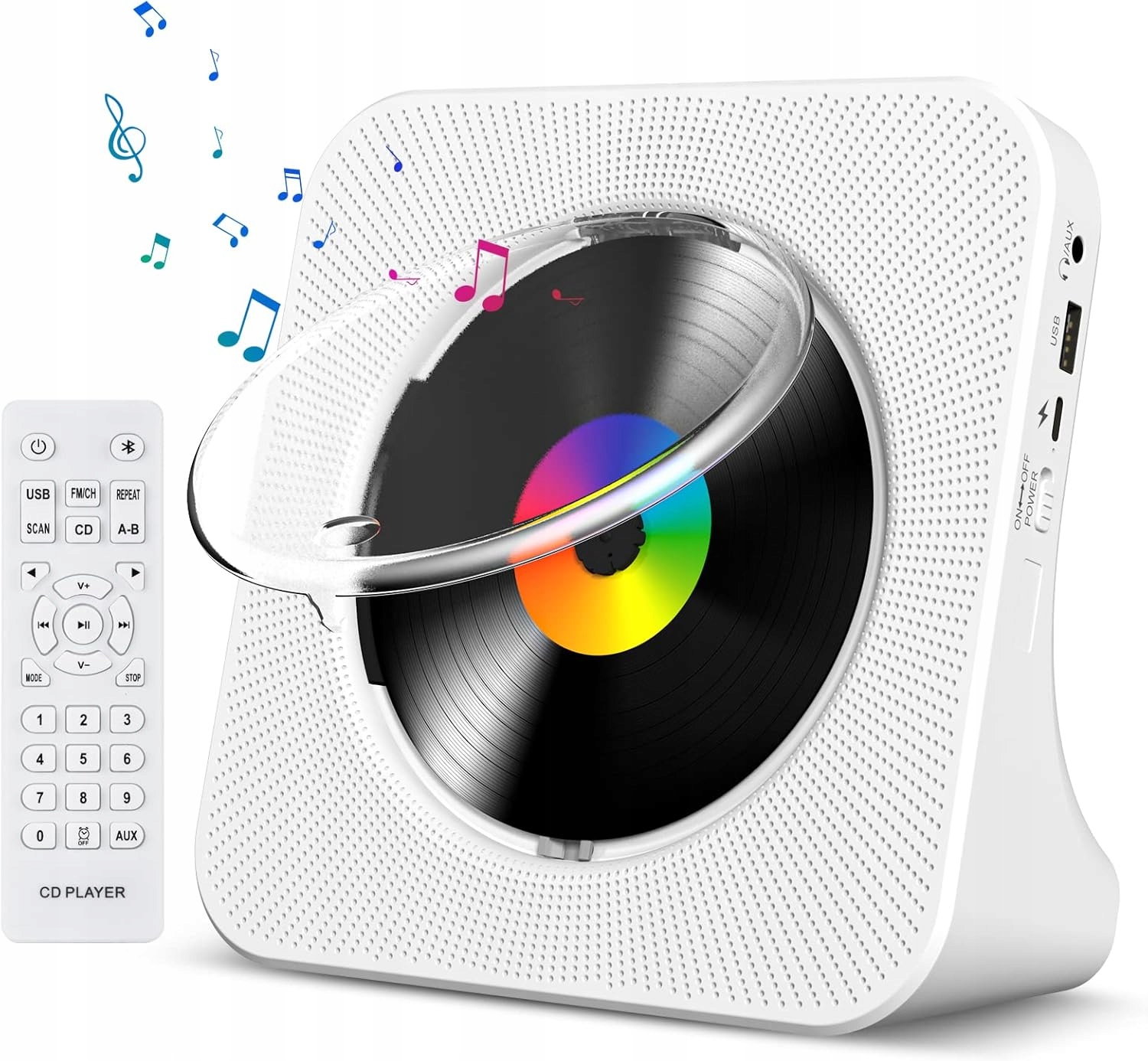 KC-806 Odtwarzacz Płyt CD Bluetooth Usb Aux Usb-c Hdmi Biały Pilot