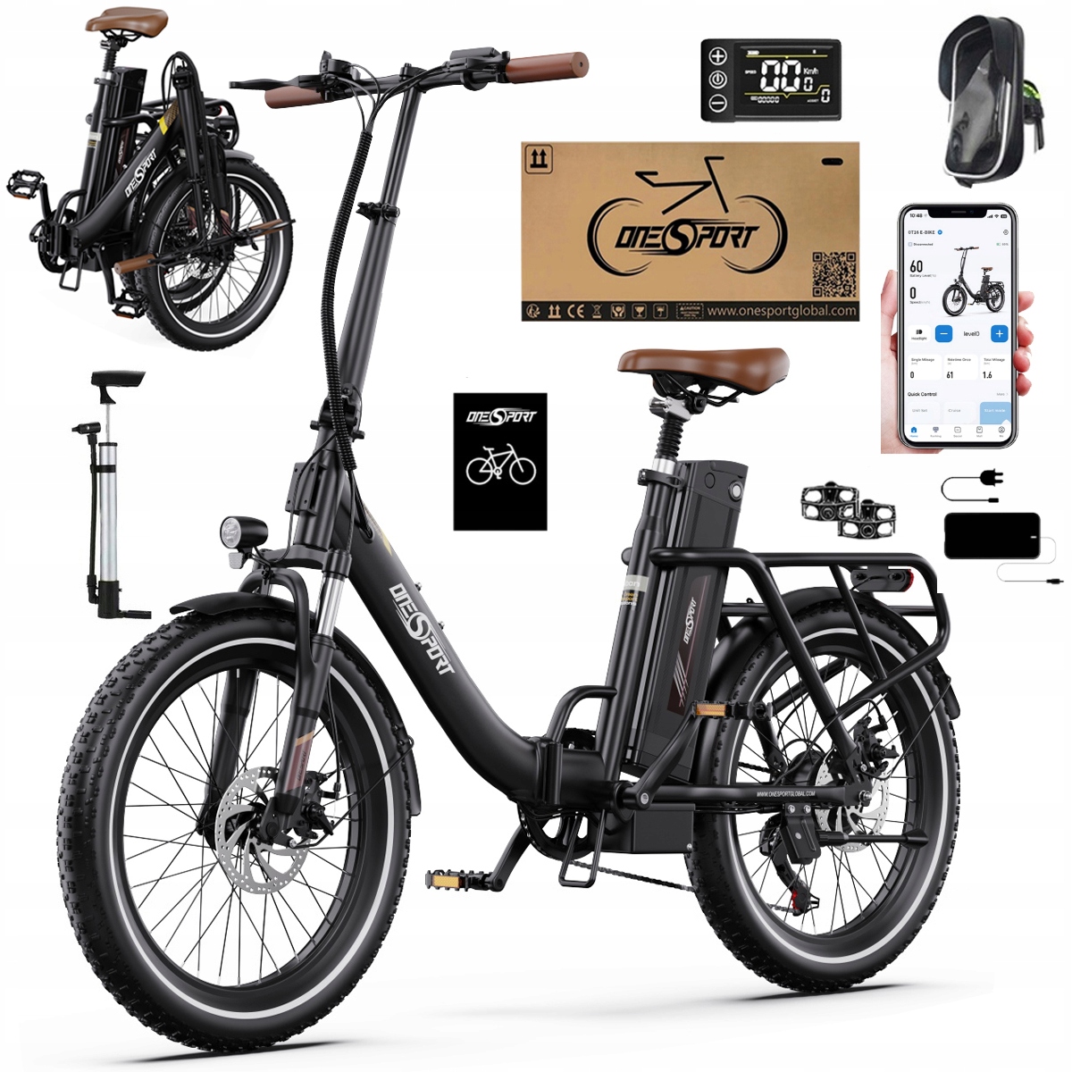 2026 Nowy Składany Rower elektryczny Onesport OT16-2 250W 48V17Ah120km 20"