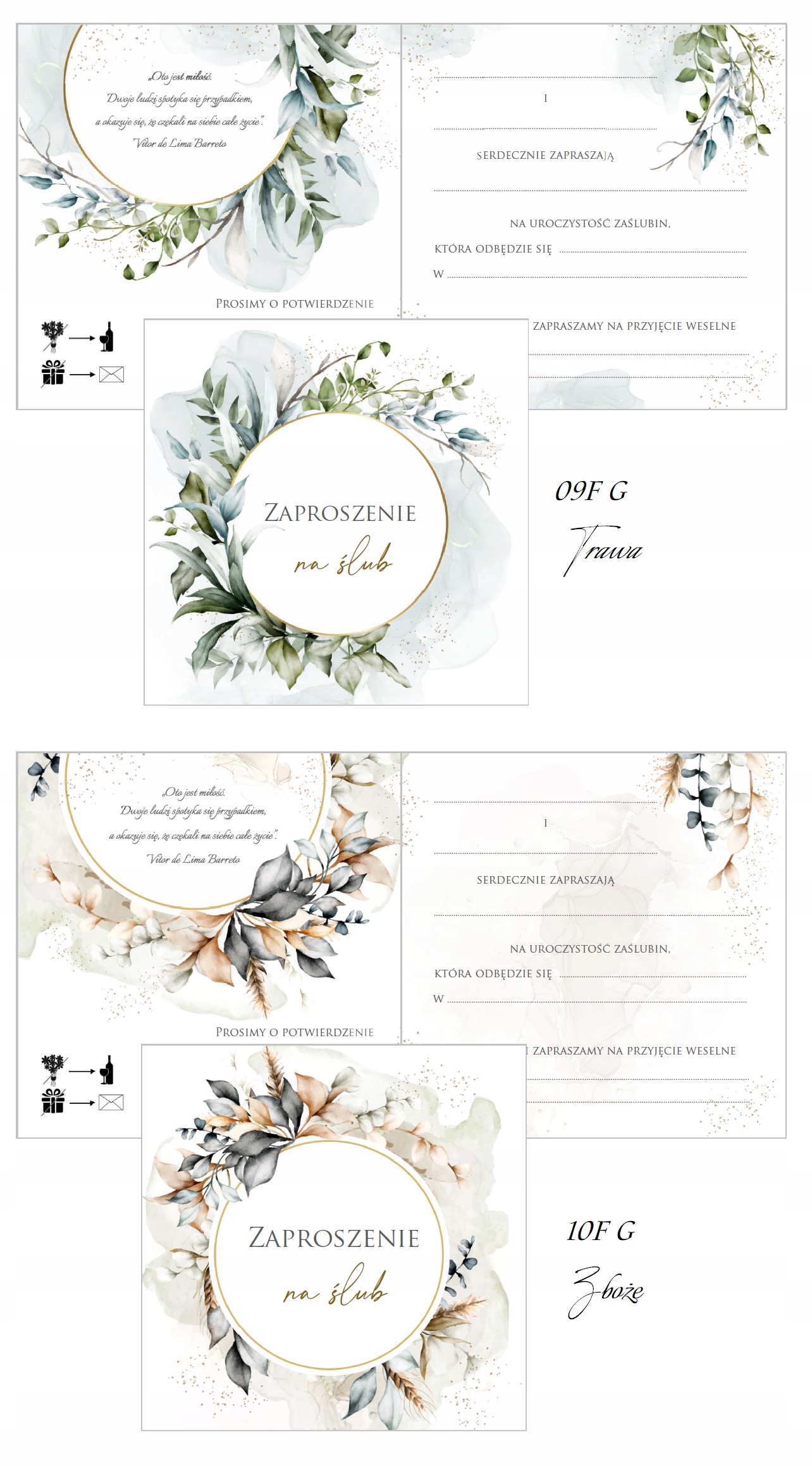 Zaproszenia ślubne GOTOWE na ślub do wypisania boho F, różne WZORY +koperta Kolor dominujący wielokolorowy