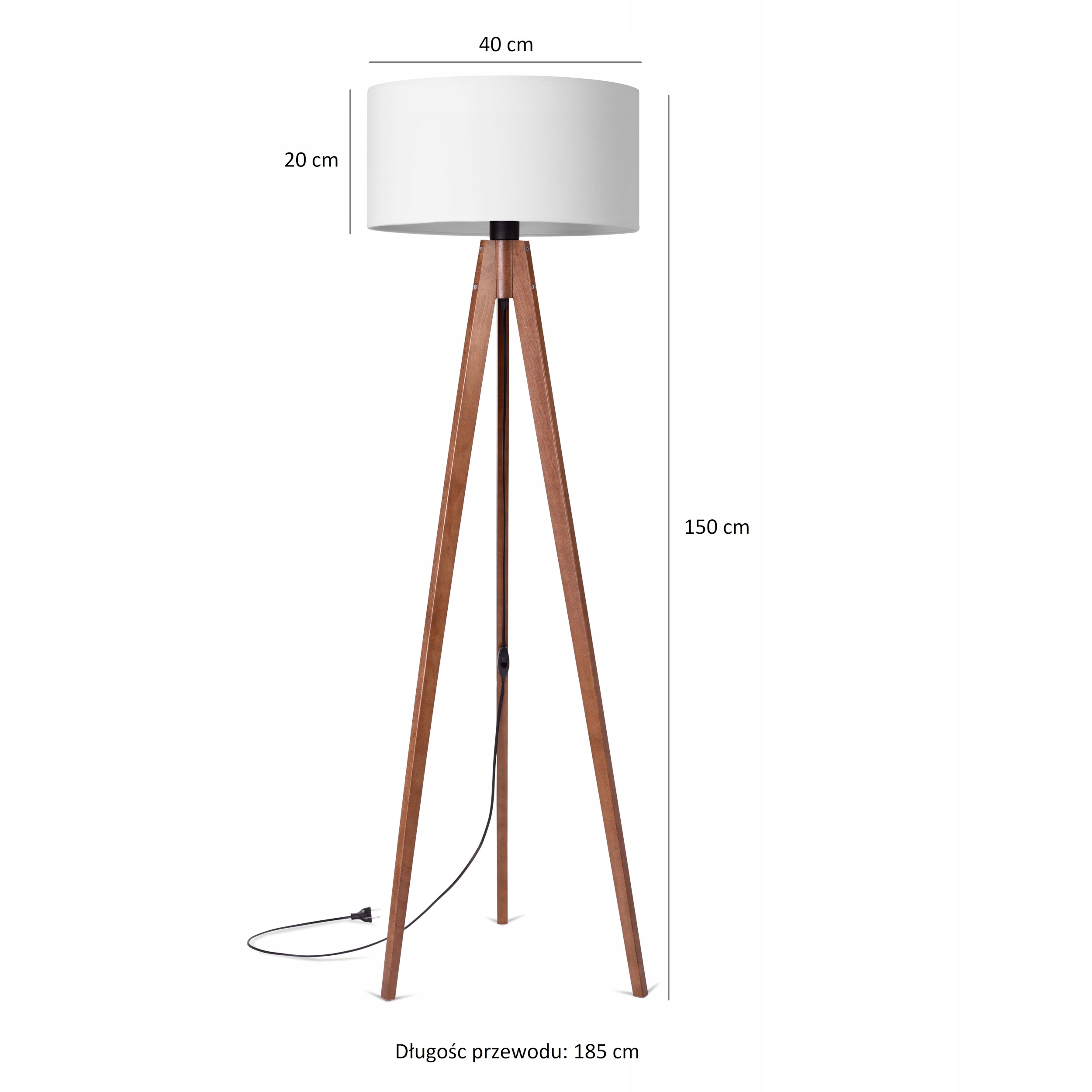 LAMPA STOJĄCA PODŁOGOWA TRÓJNÓG DREWNIANY ABAŻUR BIAŁY EAN (GTIN) 5903636636863
