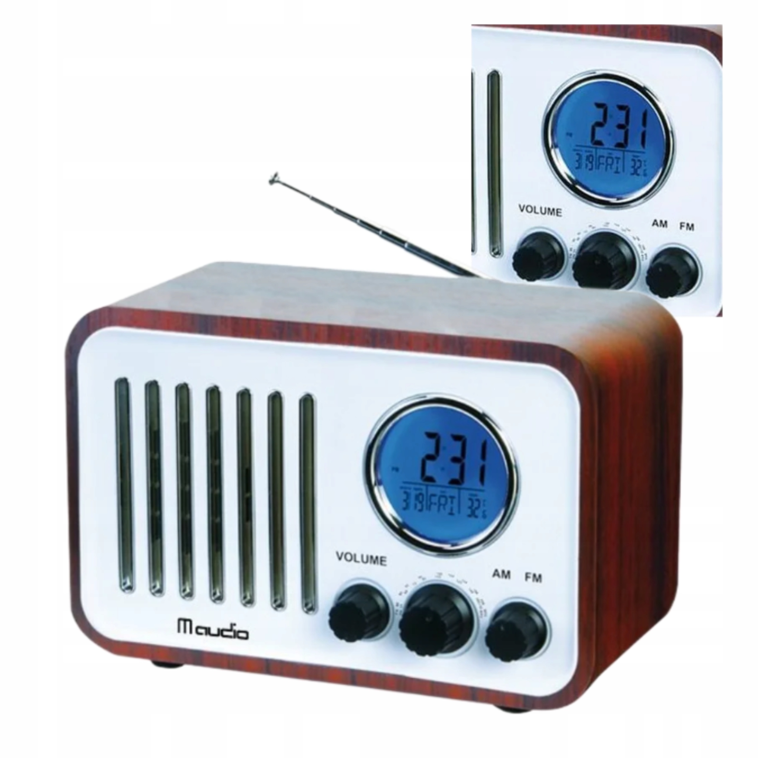 Radio Retro Drewniane Kuchenne Am Fm Termometr Zegarek LCD Elegancja Klasyk