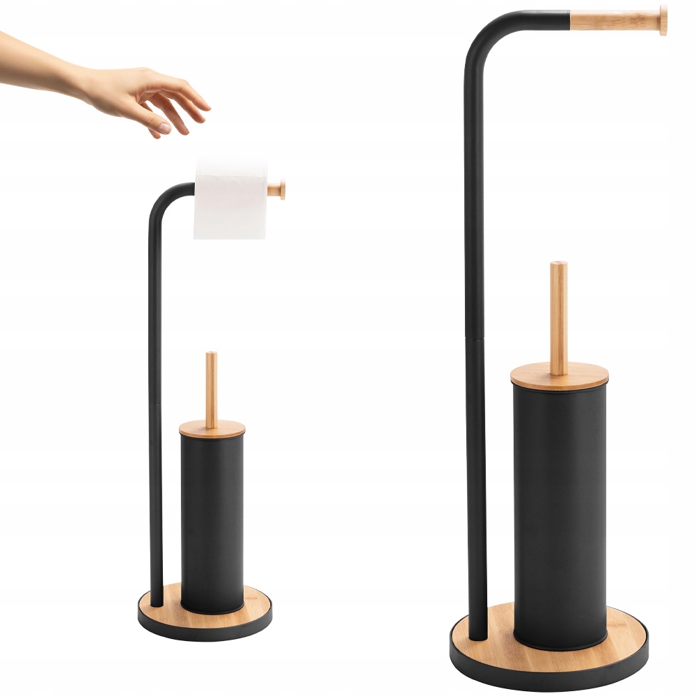 Stojan Na Toaletní Papír A Wc Štětku Černý Bambus Stabilní Ocelový