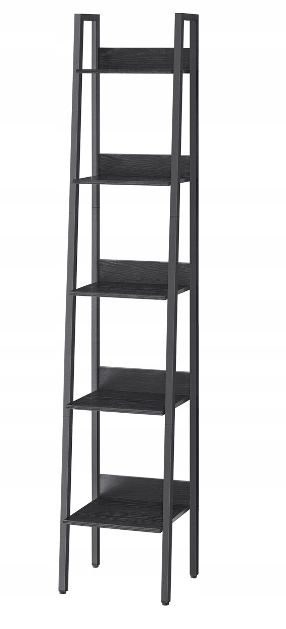 Funkčný úzky čierny kancelársky rebríkový regál na knihy 5 x polička Loft