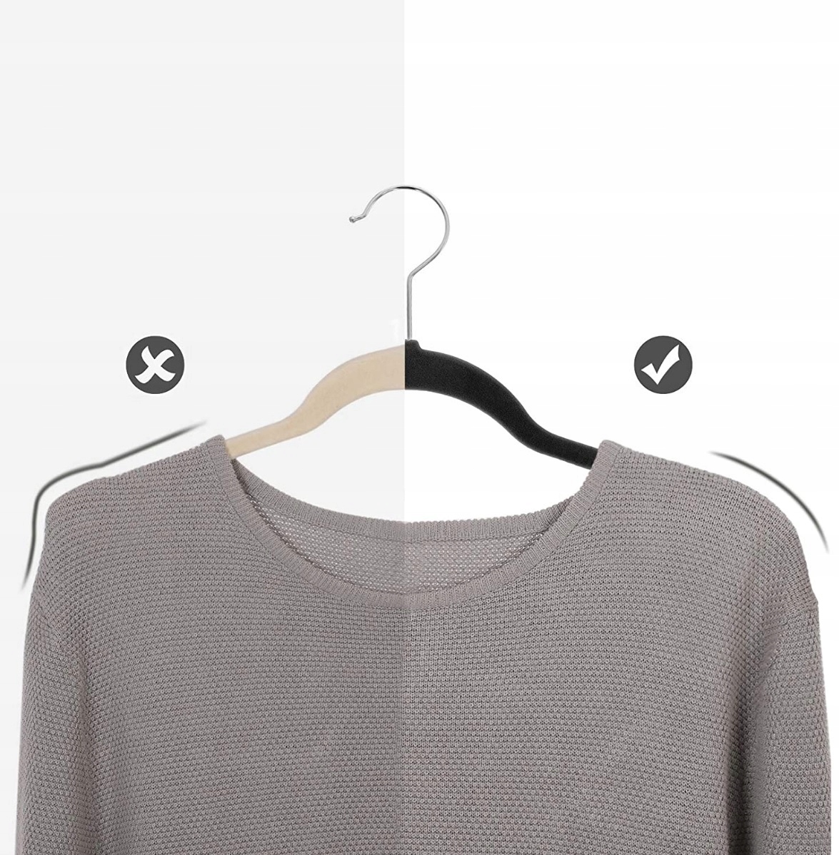 Wieszak AKSAMITNE wiszące Welurowe CZARNY 10 SZTUK ZESTAW WIESZAKÓW CZARNE Szerokość mebla 44.5 cm