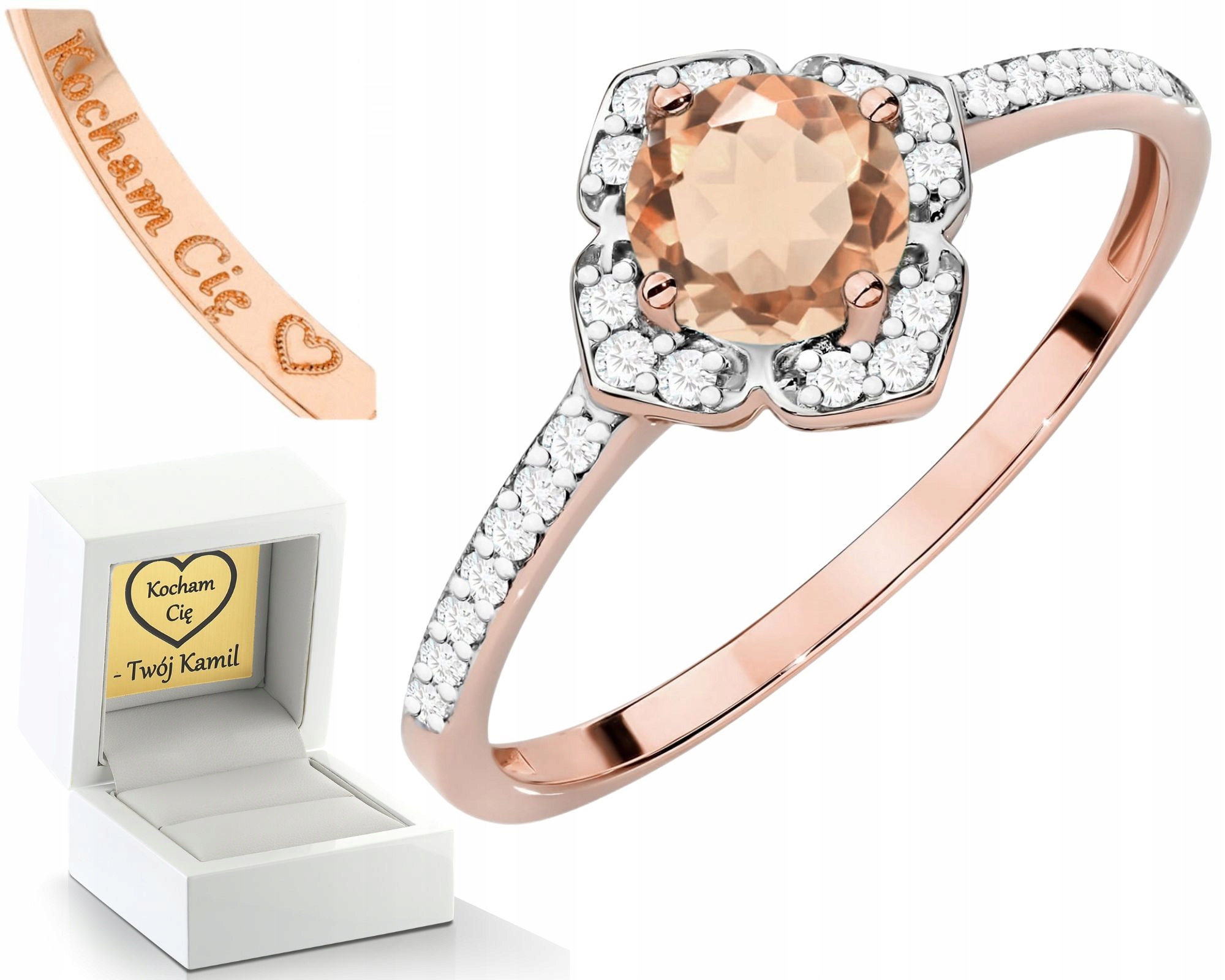 Prstýnek Z Růžového Zlata S Morganitem A Diamanty, Zlato 585