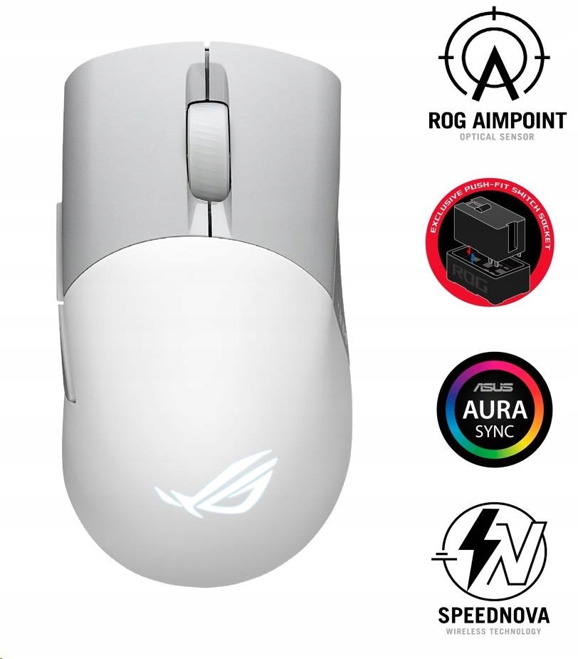 Asus myš Rog Keris Wireless Aimpoint White (P709), Rgb, Bluetooth, …