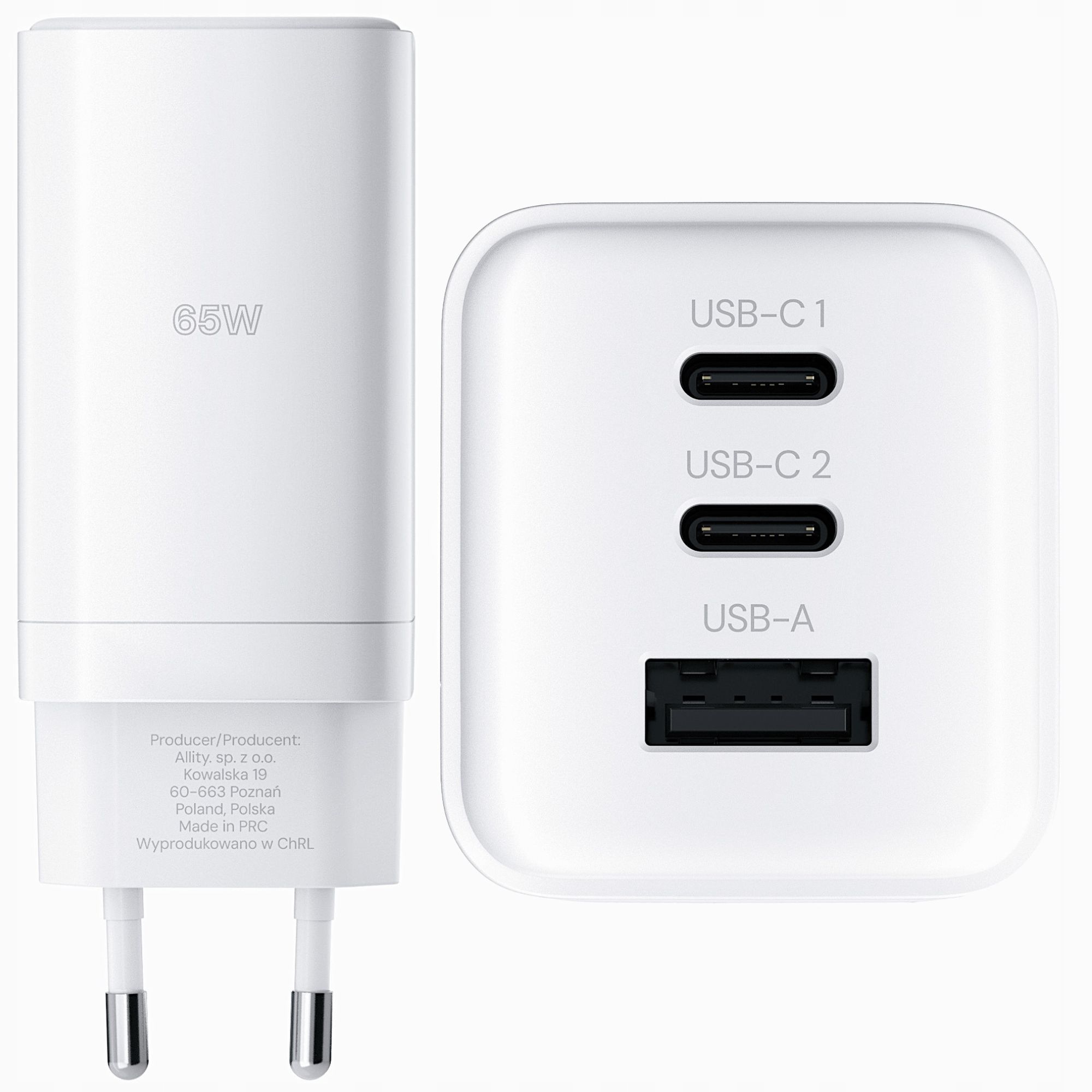 Síťová nabíječka Allity 65W 2x Usb-c 1x Usb-a GaN Pd Qc Rychlé nabíjení