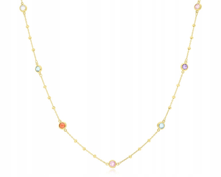 Zlatý náhrdelník 585 Dámské barevné Zirkony Lesklé kuličky 14k
