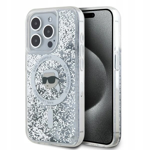 Pouzdro Karl Lagerfeld Liquid Glitter Karl Head MagSafe pro iPhone 15 Pro Max