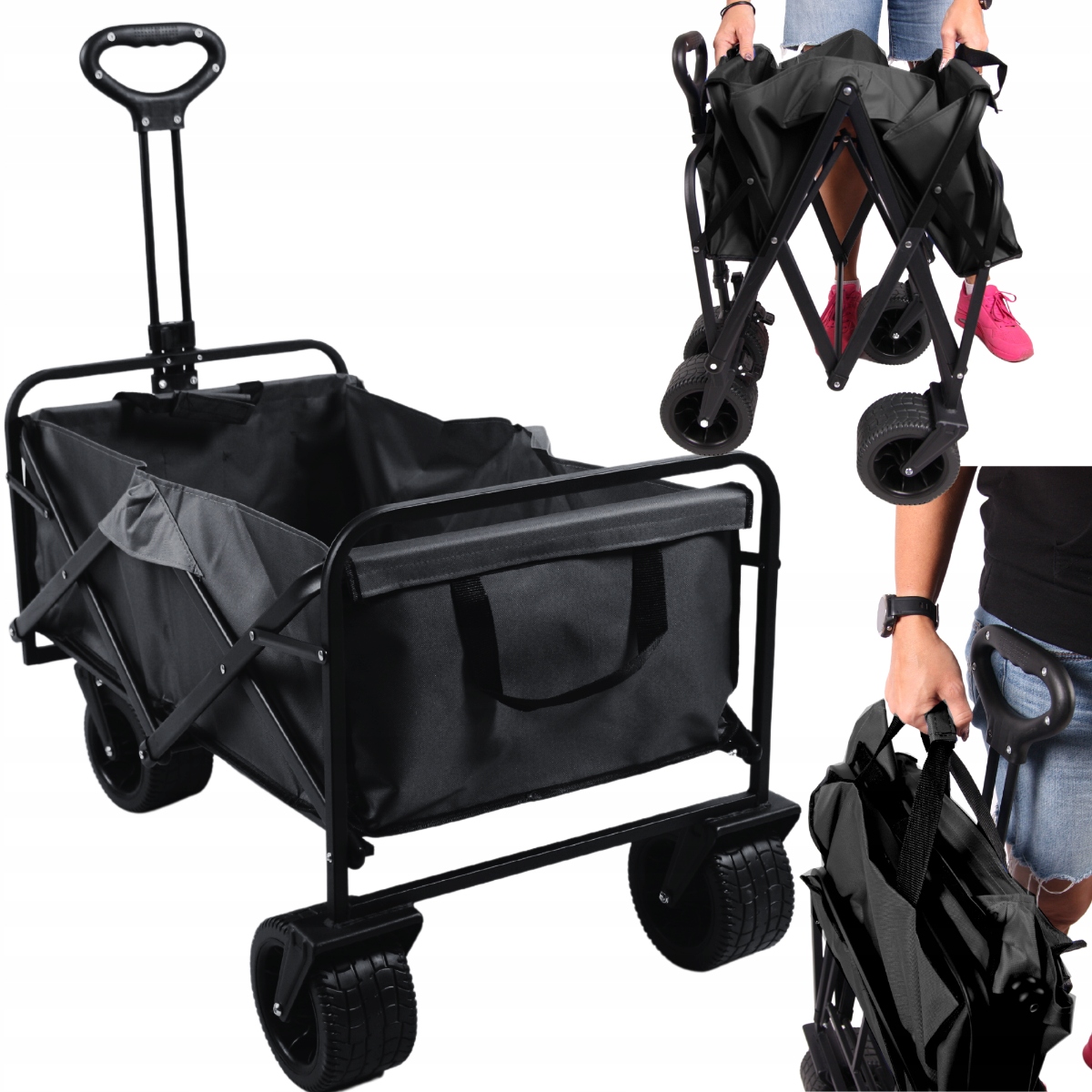 Zahradní plážový přepravní vozík s přívěsem a rukojetí do 100 kg, skládací