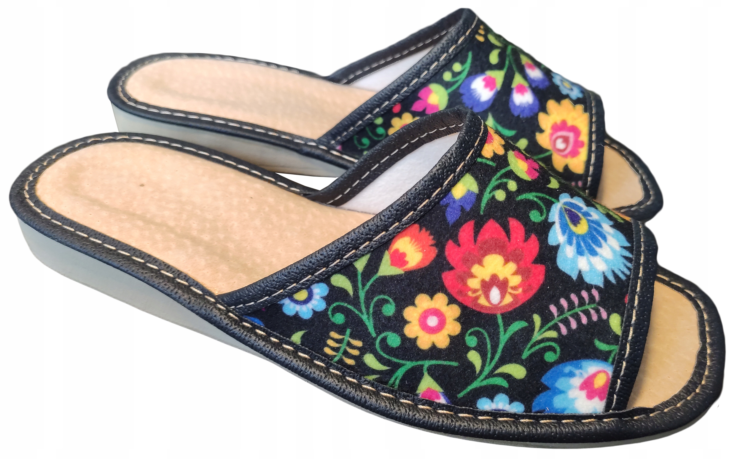 

Kapcie Damskie Odkryte Kwieciste Góralskie