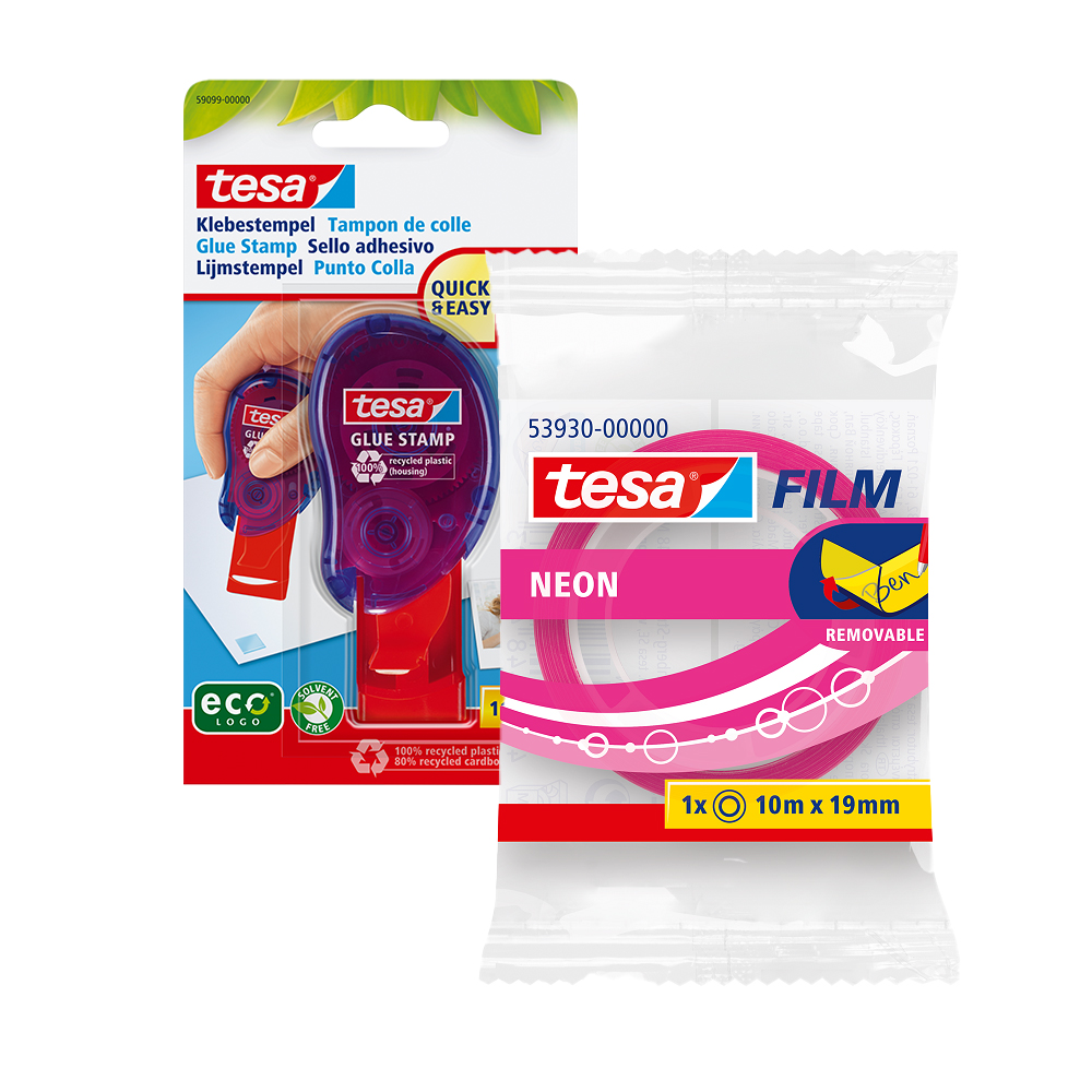 

Klej w stemplu tesa taśma biurowa neon, różowa