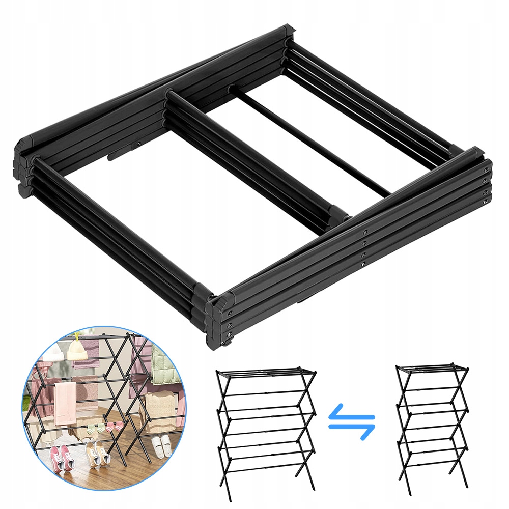 Levně Sušák Na Prádlo S Vertikální Skládací Věž Černá 6 Úrovní 11 Tyčí