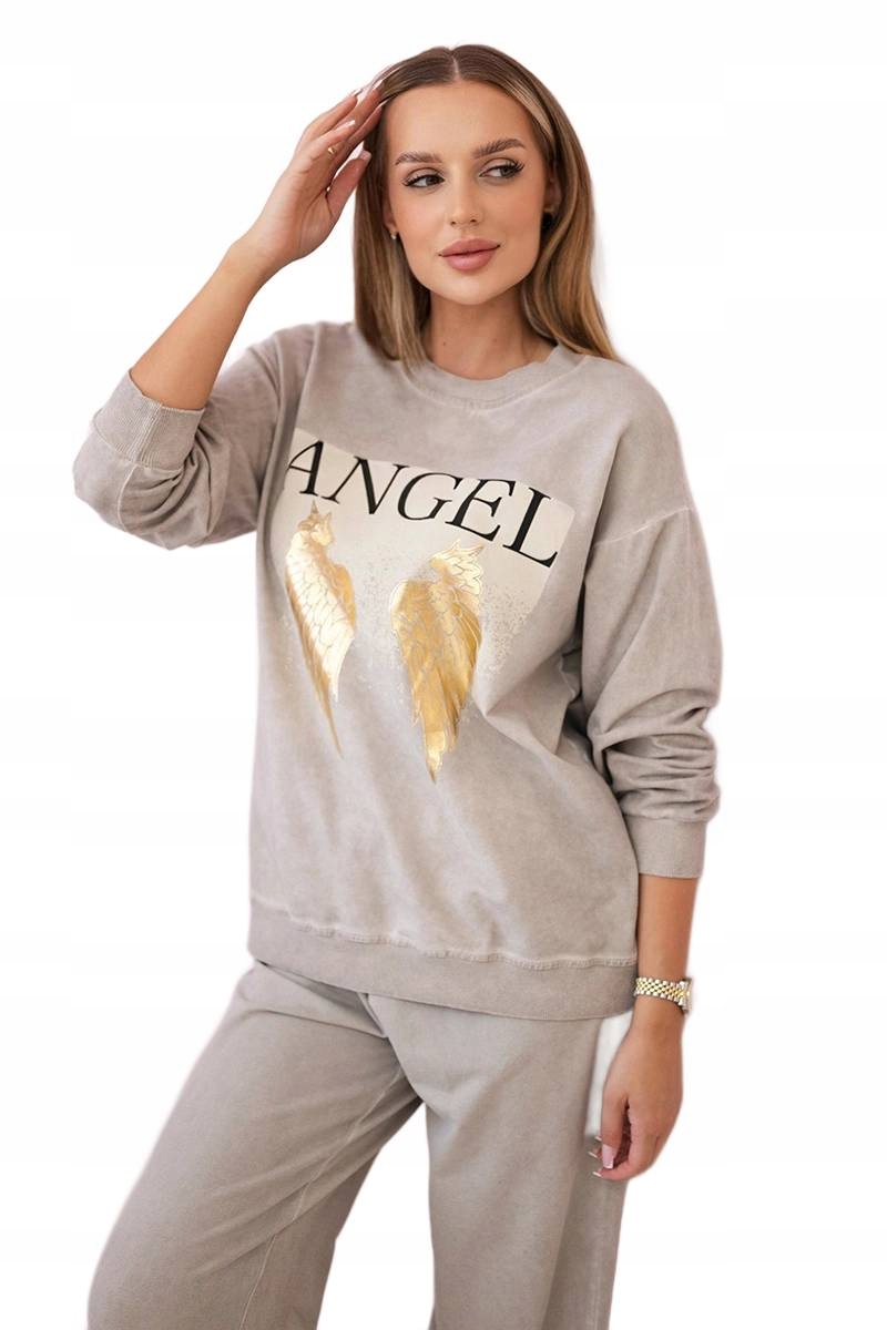 Komplet bavlněný dekatovaný Angel mikina kalhoty béžová