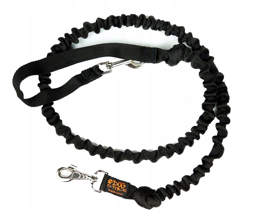 

Smycz z amortyzatorem 2m, Czarna, odpinana rączka