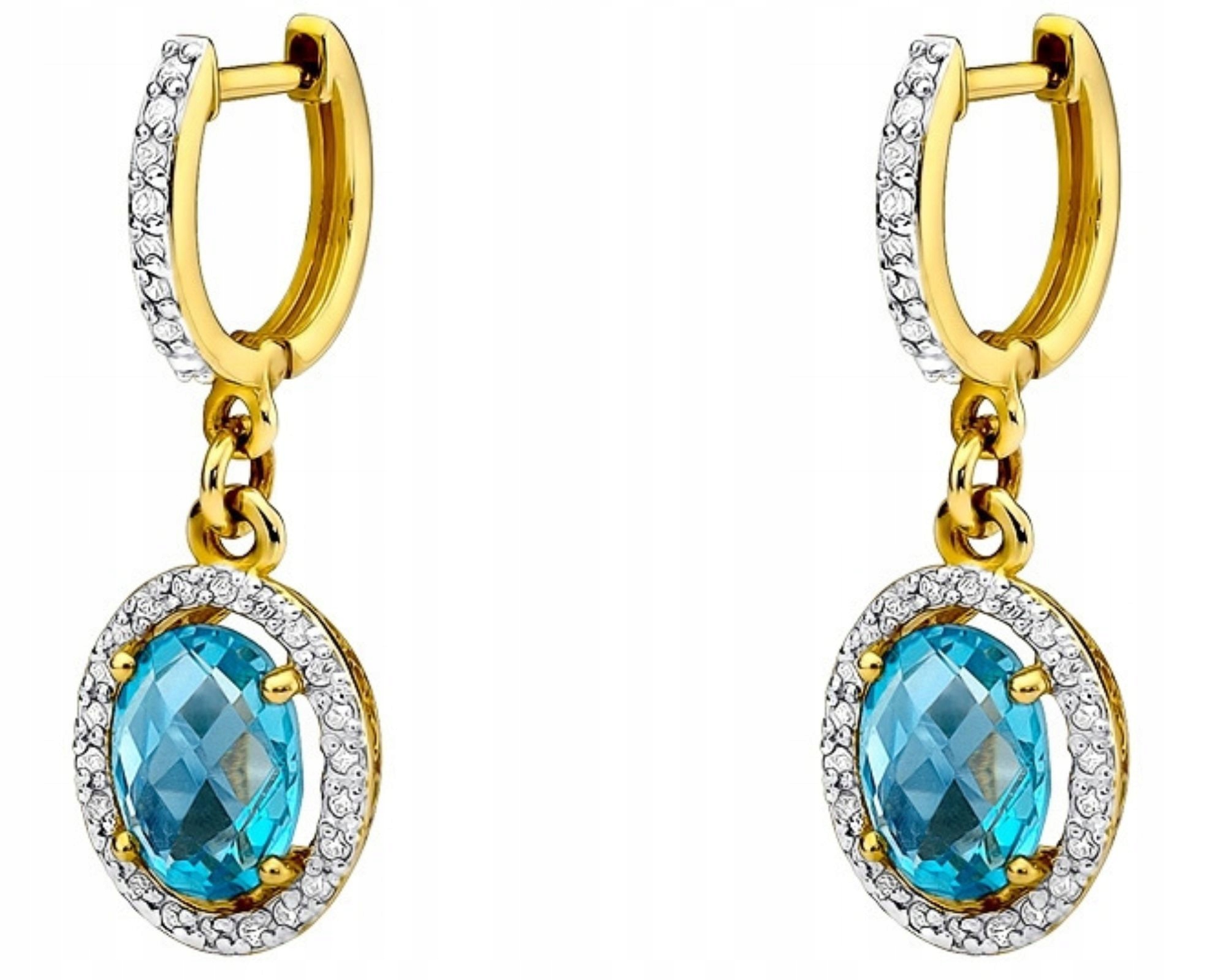 Zlaté náušnice s topazem a brilianty