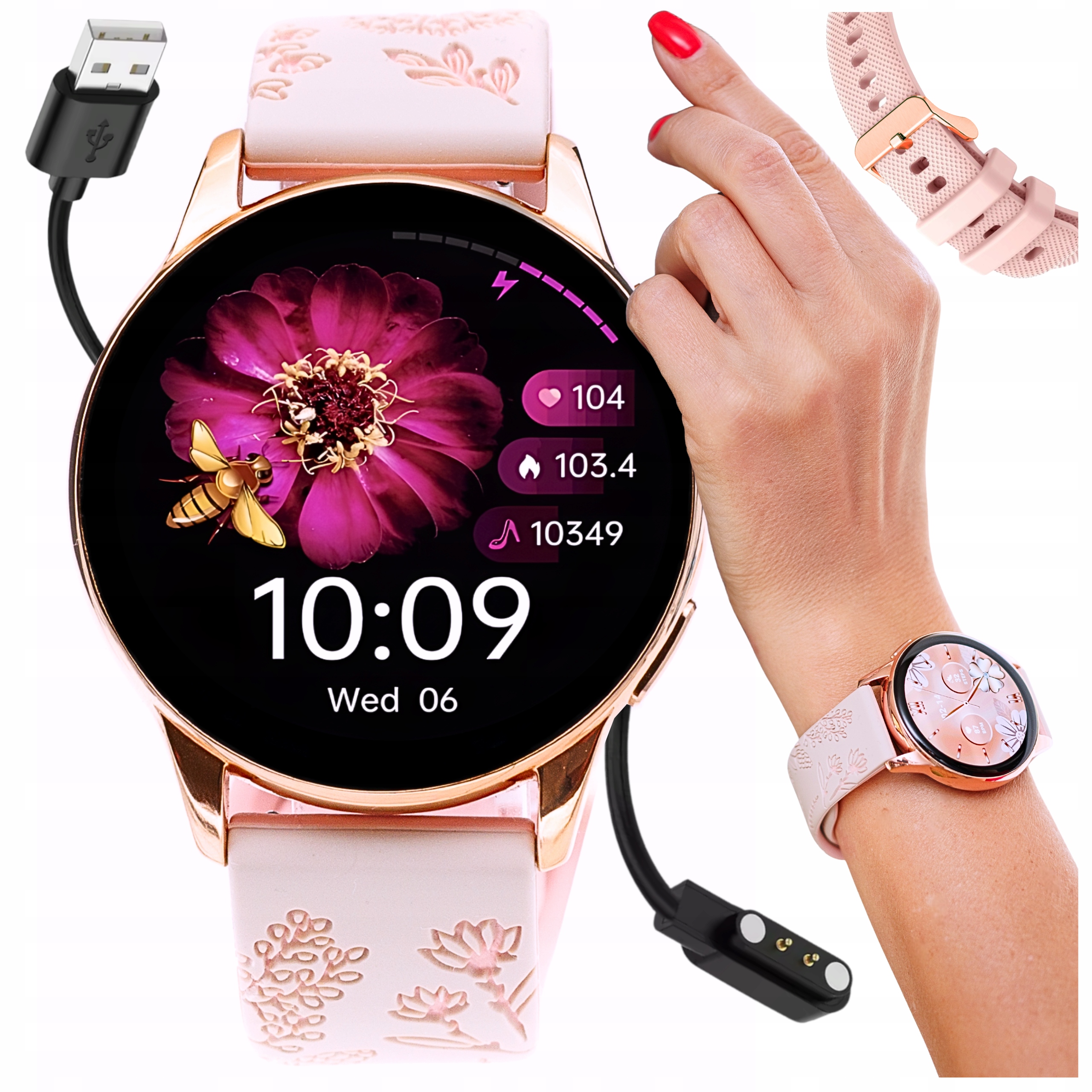 Smartwatch Damski Zegarek Menu Polskie Rozmowy Amoled 3D Puls Tlen Kroki