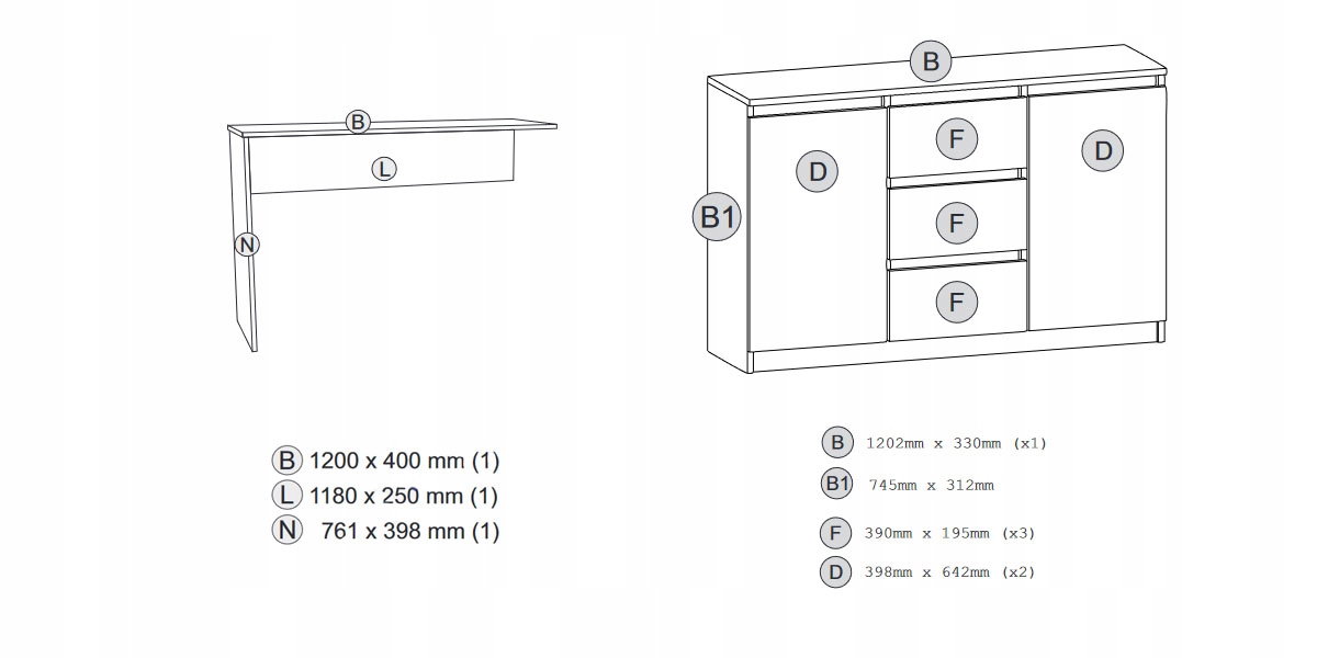 Biurko narożne 3+2 120 cm kolor Biały Kolekcja biurko