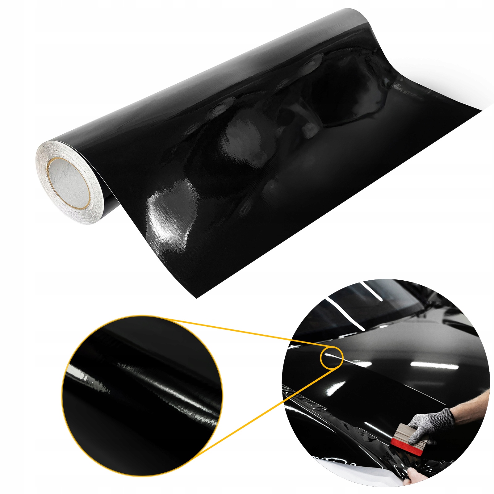 Tuningová dýha pro auta Fólie Černá Lesk Oblepovací maska Střecha Nárazníky Diy