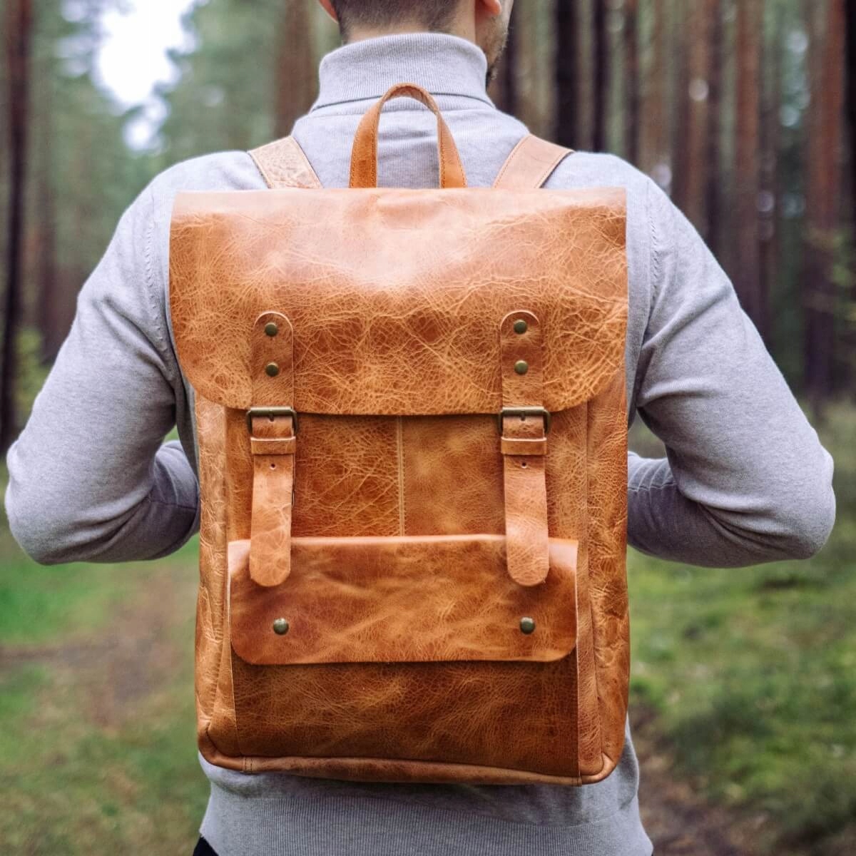 Batoh Kožený Vintage Pánský na notebook 15,6 Hnědý Velký Belveder BM91
