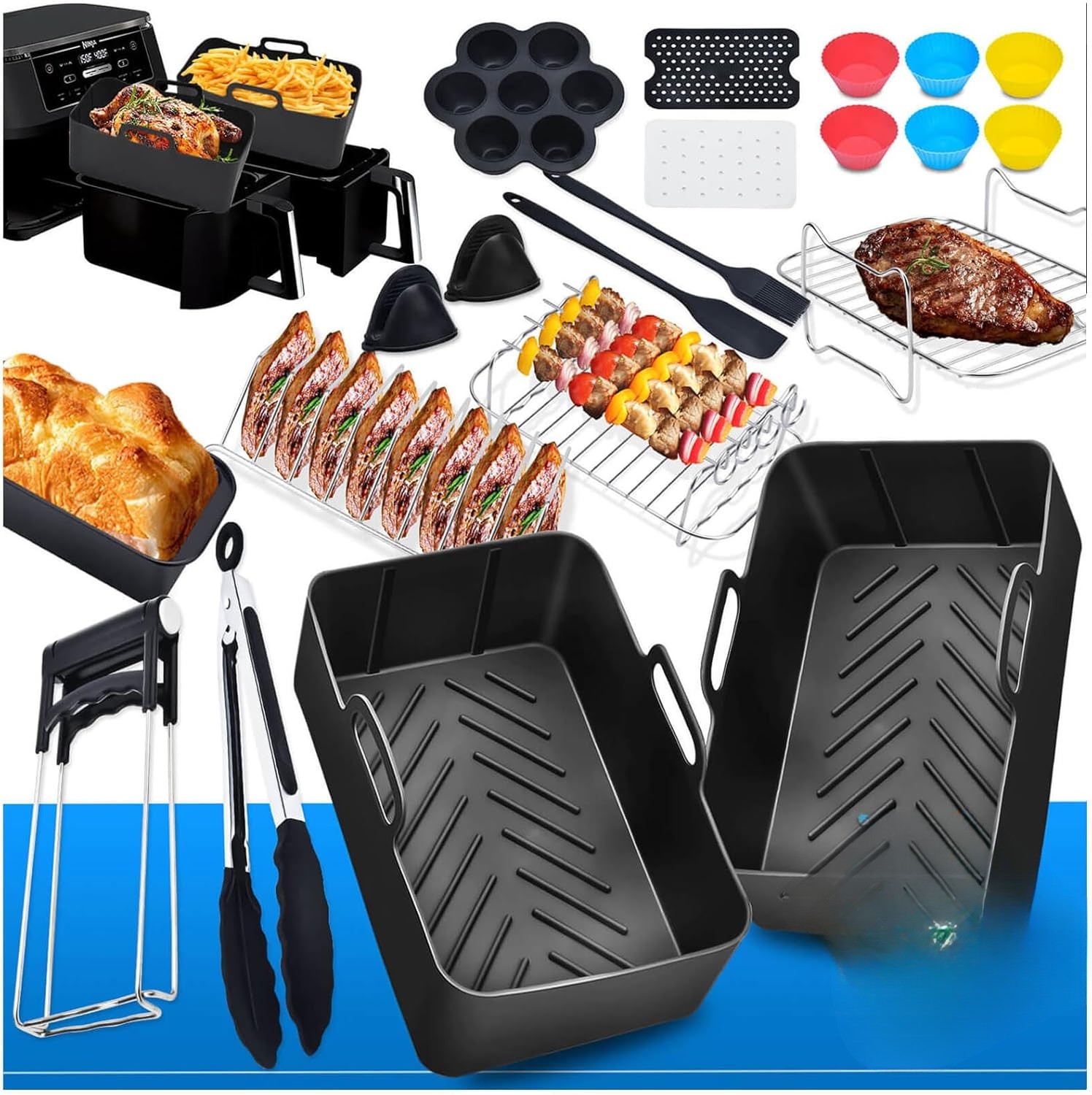 Akcesoria pro dvojitou fritézu, bezpečné silikonové formy, rošt 21 ks