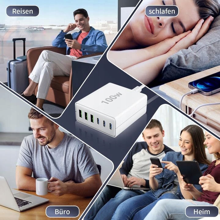 FINIBO Ładowarka USB C 100W 6-Port Szybkie Ładowanie Dla iPad i Smartfonów — miniatura 6