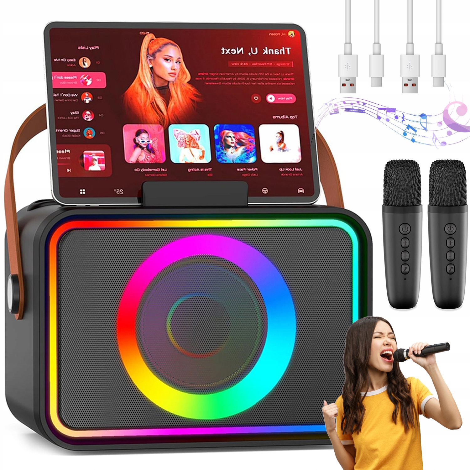 Bluetooth Bezdrátový Karaoke Reproduktor 2400MAH +2 Mikrofony Stereo Zvuk