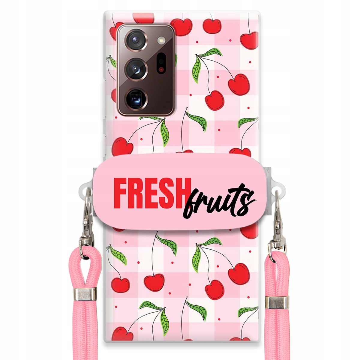Puzdro pre Samsung Note 20 Ultra Case Držiak šnúrok Ružový Fresh Fruits Mriežka