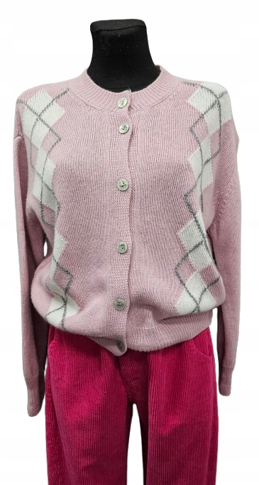Klasický Kardigan S Kašmírem Cashmere Blend-romby růžový Premium Italia