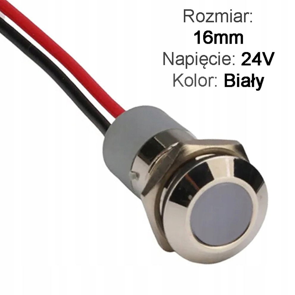 Lampka kontrolna deski rozdzielczej sygnalizacyjna Led 16mm 24V Biała