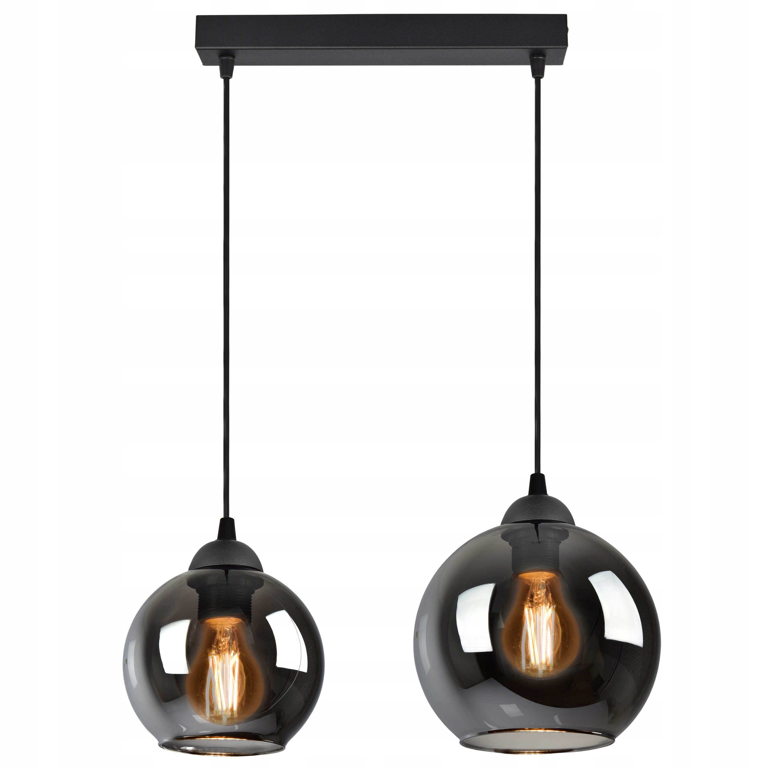 

Lampa Żyrandol Dwie różne szklane Kule Aluminium