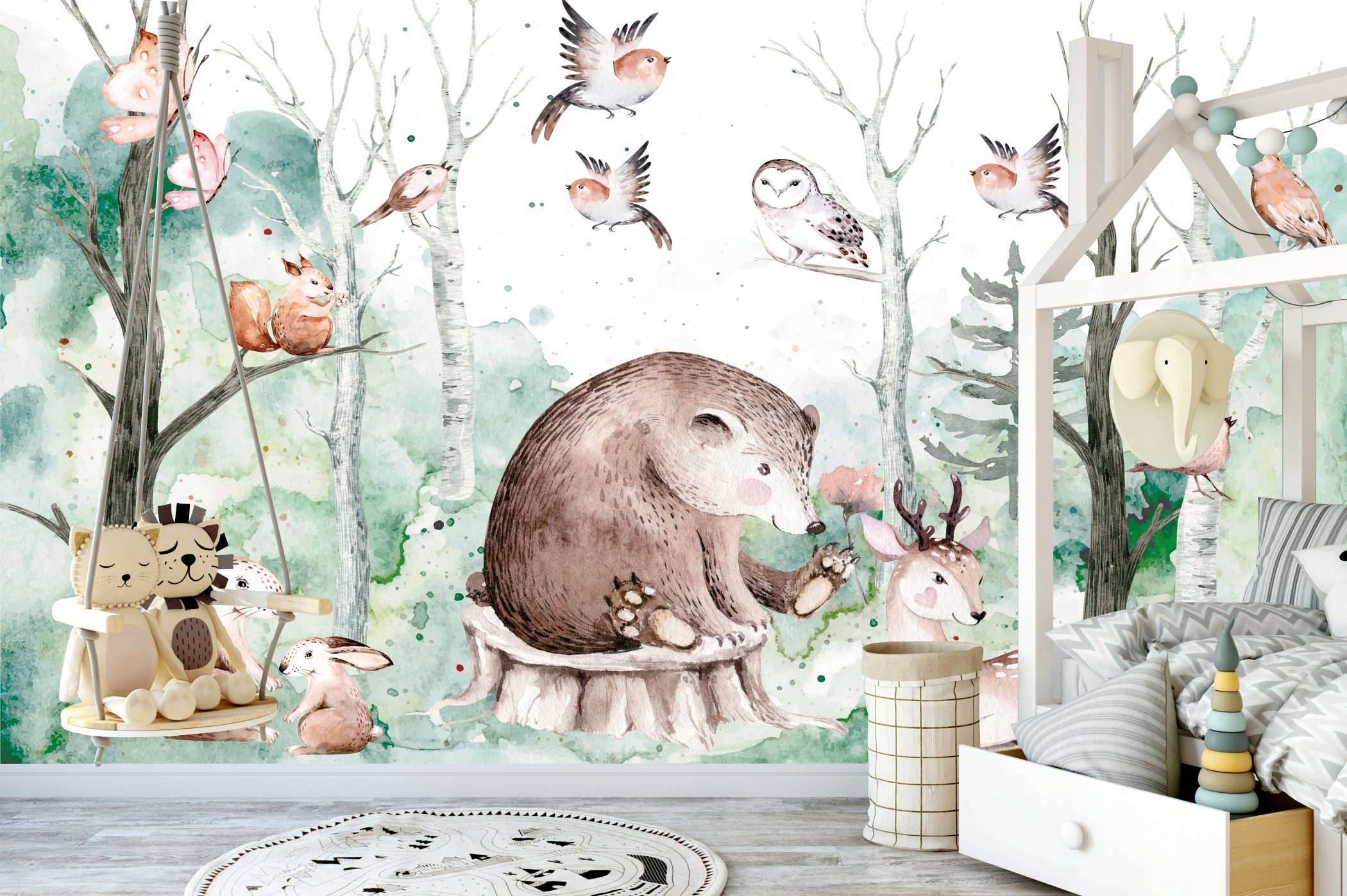 Fototapeta dekoracyjna dla dzieci LAS ZWIERZĘTA W LESIE MIŚ JAK MALOWANE Marka inna