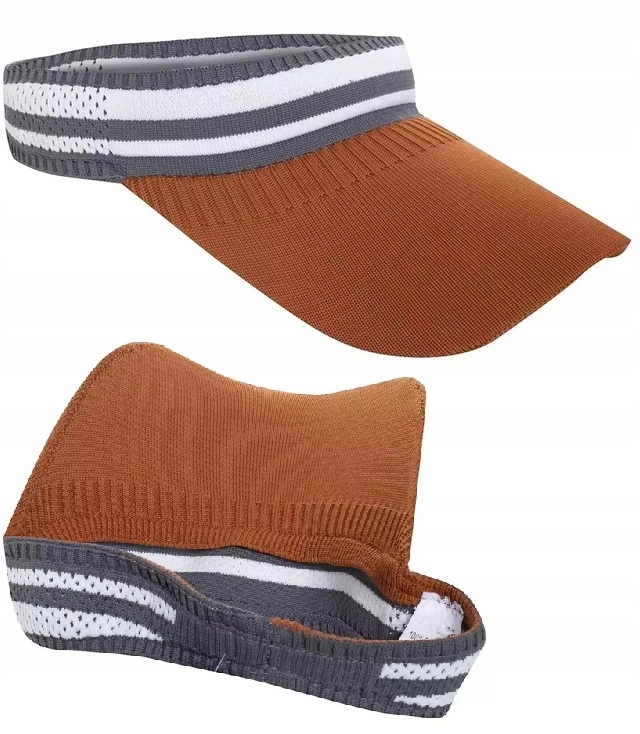 MATERIAŁOWY DASZEK PRZECIWSŁONECZNY Z ELASTYCZNĄ GUMKĄ W PASKI BRĄZOWY RUDY