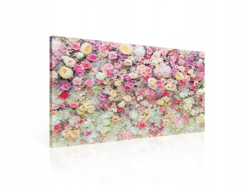 Obraz 80x60 Květinová stěna květiny růže karafiáty pozadí dekorace interiéru