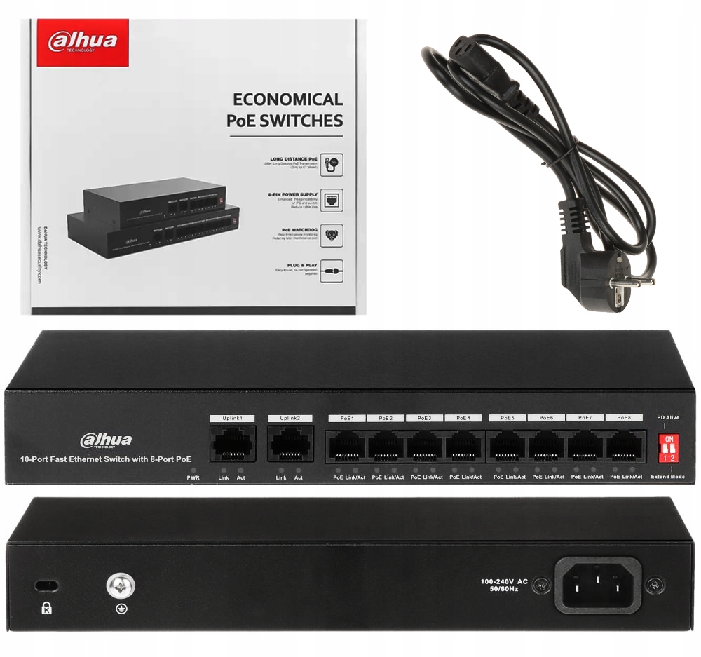 Switch PoE Dahua PFS3010-8ET-65 8 portów PoE 65W do Kamer Ip