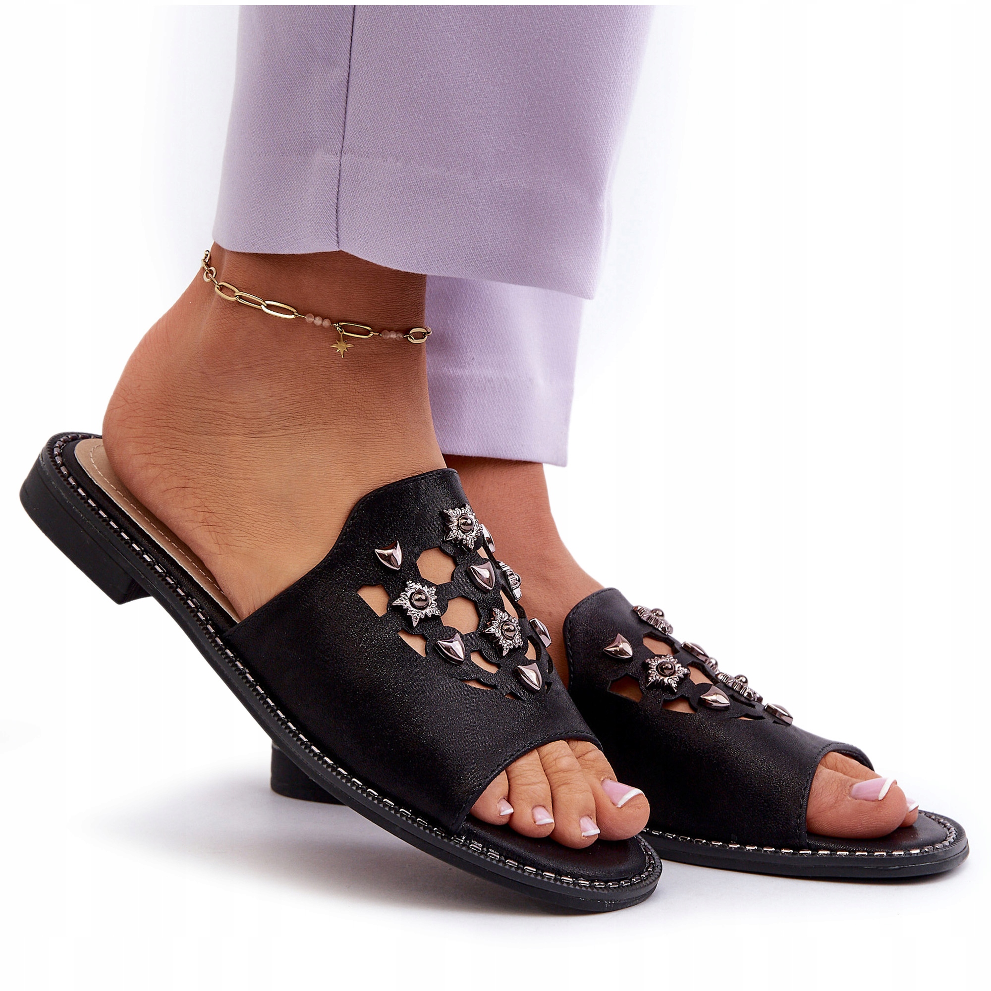 Žabky Dámské Lesklé S Ozdobami S.barski KV27-063 Černé 39