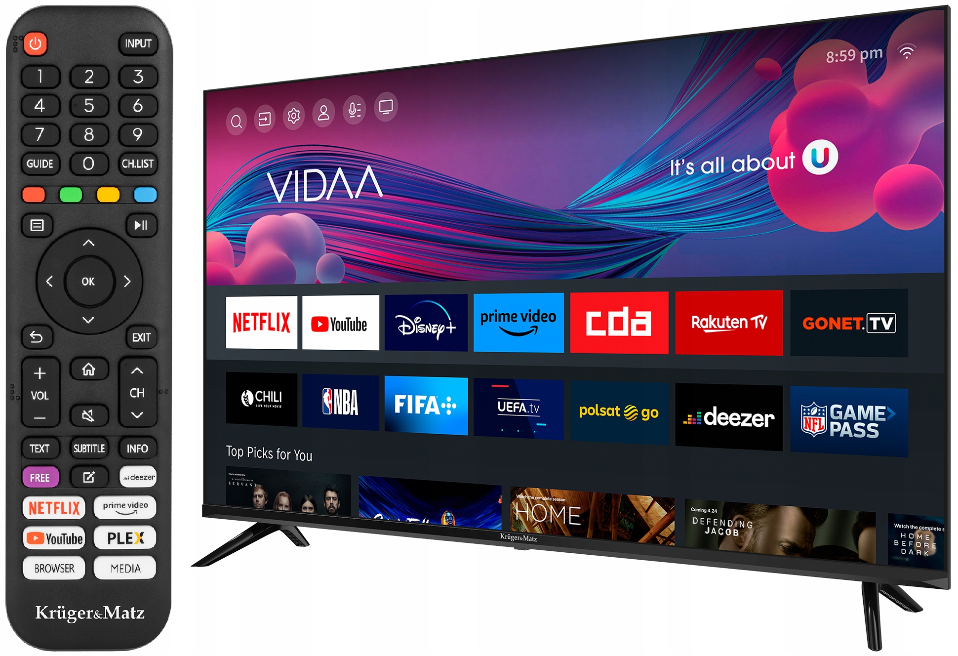 TELEWIZOR KRUGER DVB-T2 FHD 43'' SMART TV VIDAA