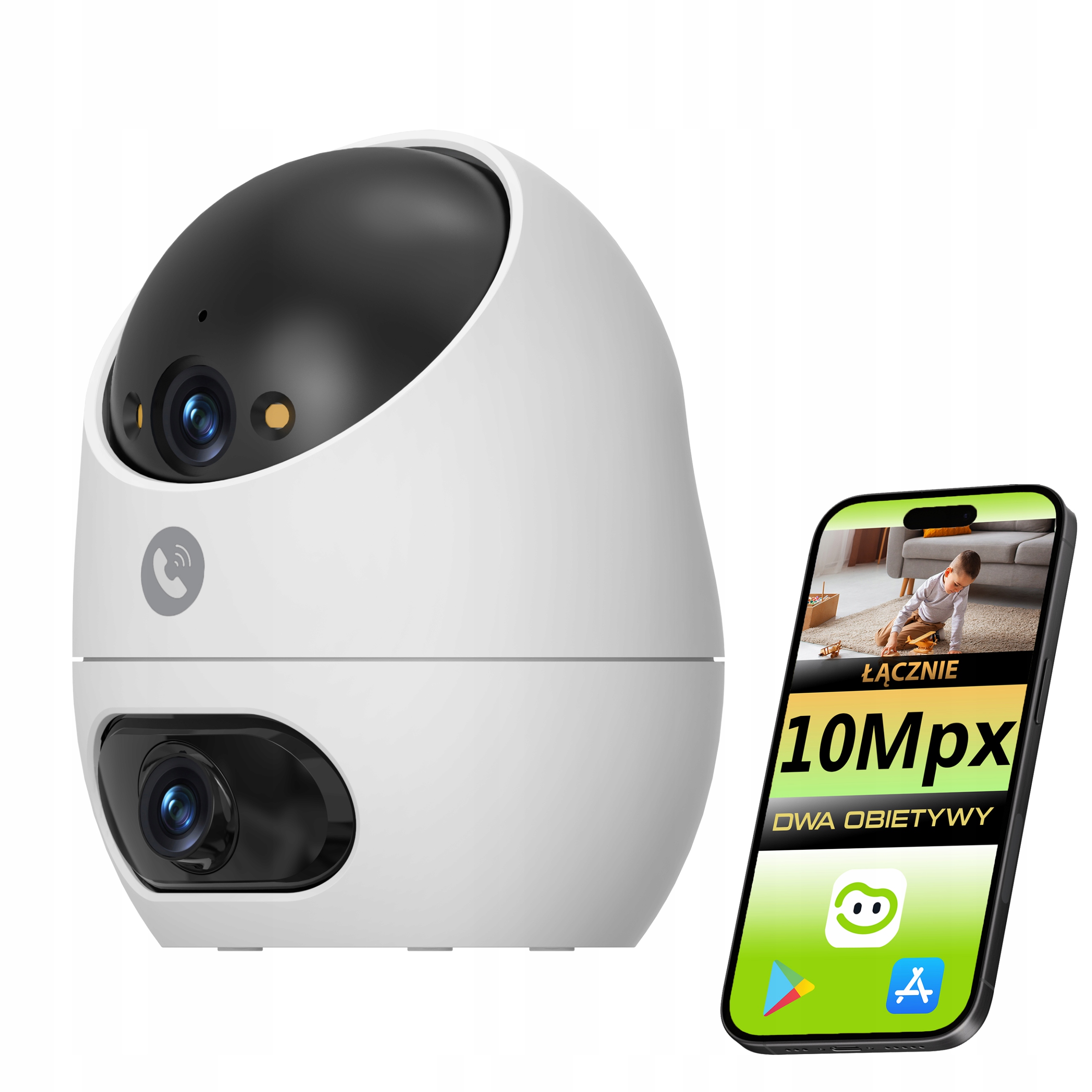 Wifi Kamera Otočná Vnitřní 10MPX Dvojitý Objektiv 2x 5Mpx 3K Do Domácnosti